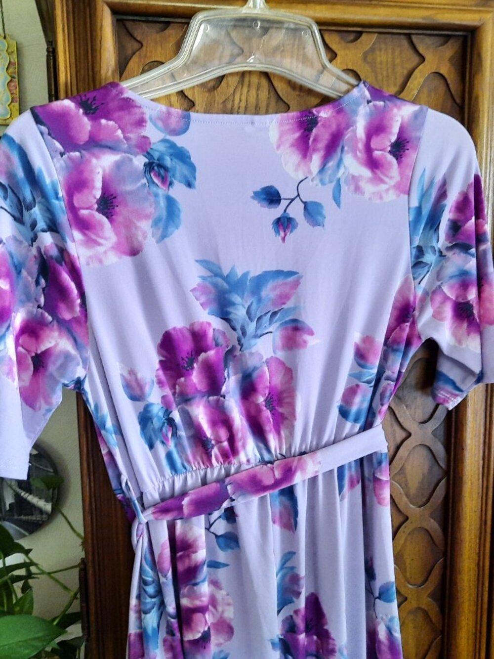 Floral High Low Faux Wrap Maternity & Nursing Dress - Lavender Size M - Picture 12 of 16